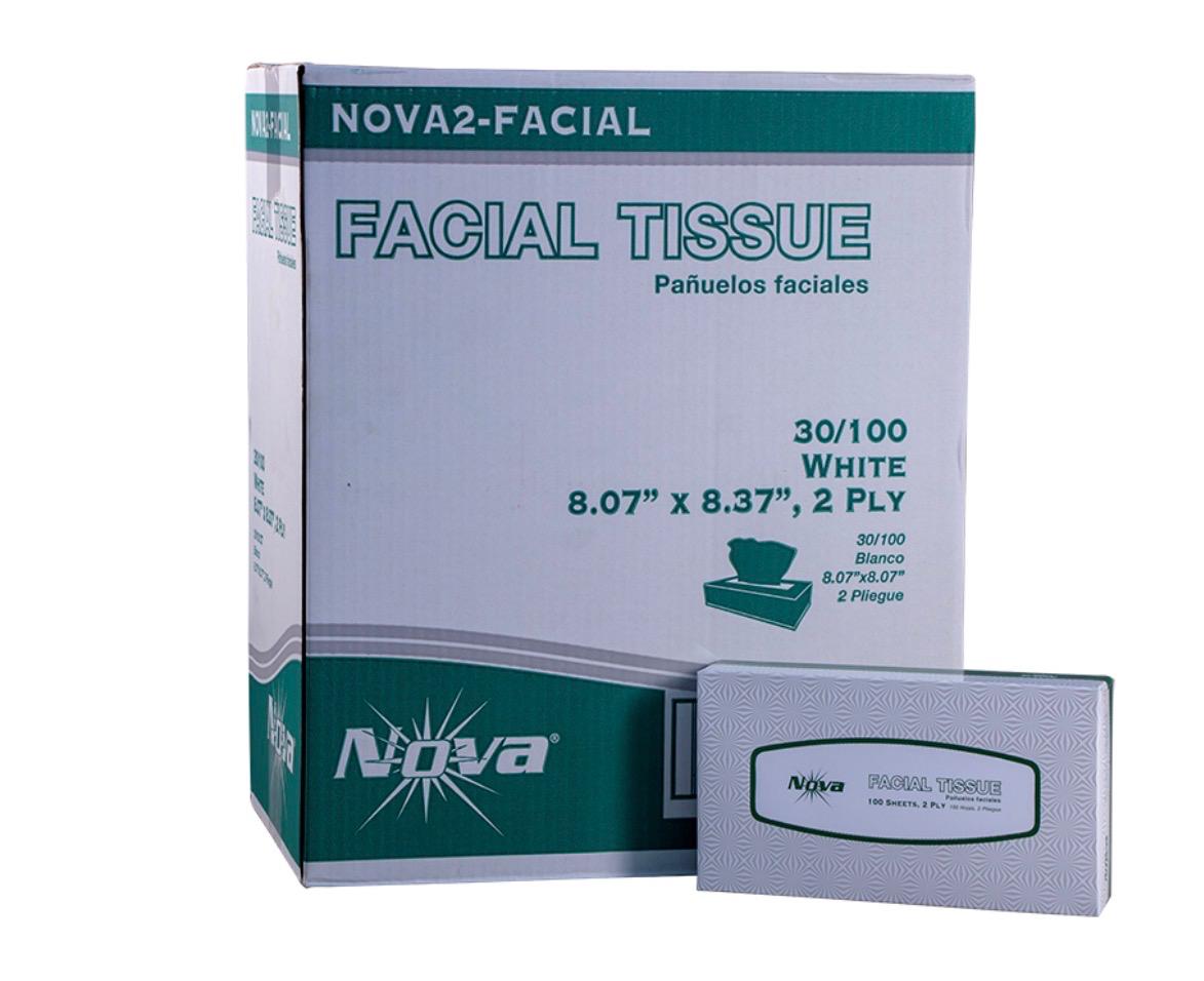 FACIAL TISSUE, FLAT BOX 30/100 2 PLY CASE